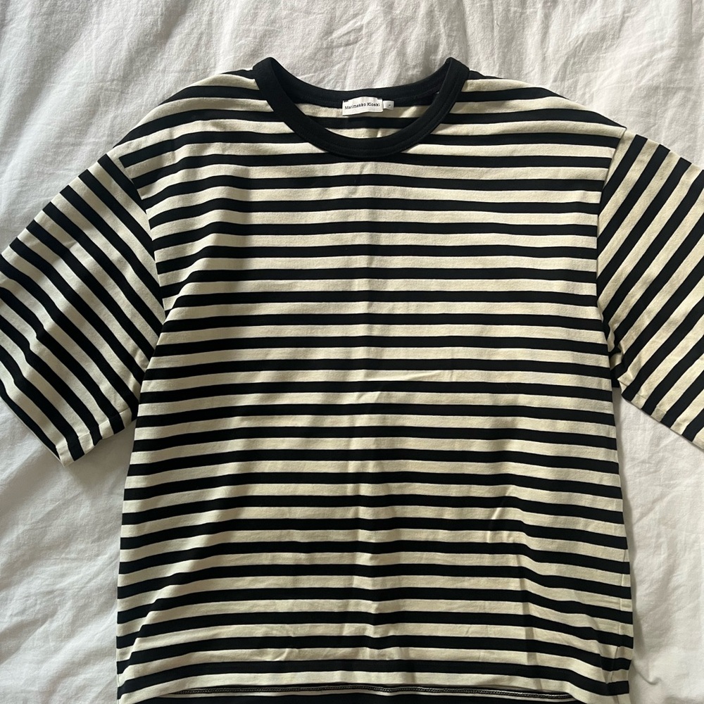 Marimekko Boxy Striped Black and Cream T-Shirt